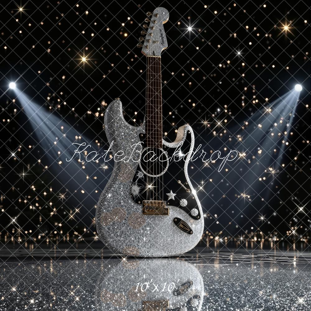 Kate Silver Glitter Guitar Sparkling Lights Backdrop Designed by Emetselch