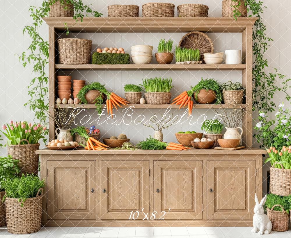 Kate Easter Bunny Shelf Carrots Eggs Plants Cabinet Printed Backdrop Designed by Patty Roberts