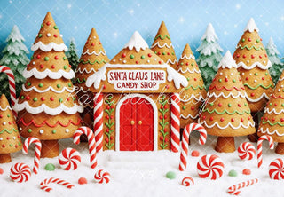 Kate Christmas Tree Gingerbread Candy Cane Printed Backdrop Designed by Patty Roberts