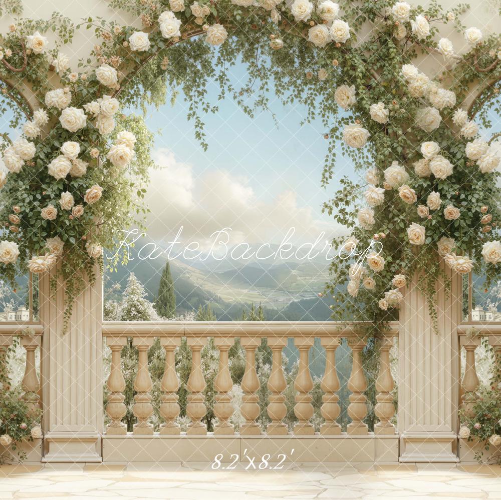 Kate Summer Flower Arch Elegant Balcony Printed Backdrop Designed by Emetselch