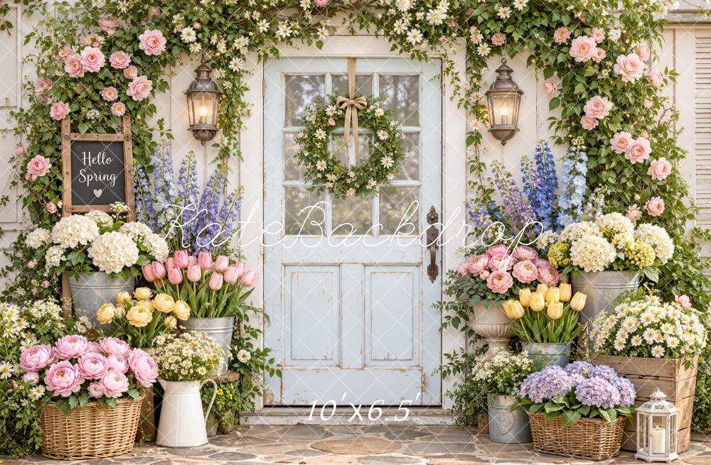 Kate Spring Flower Doorway Arch Vintage White Printed Backdrop Designed by Emetselch