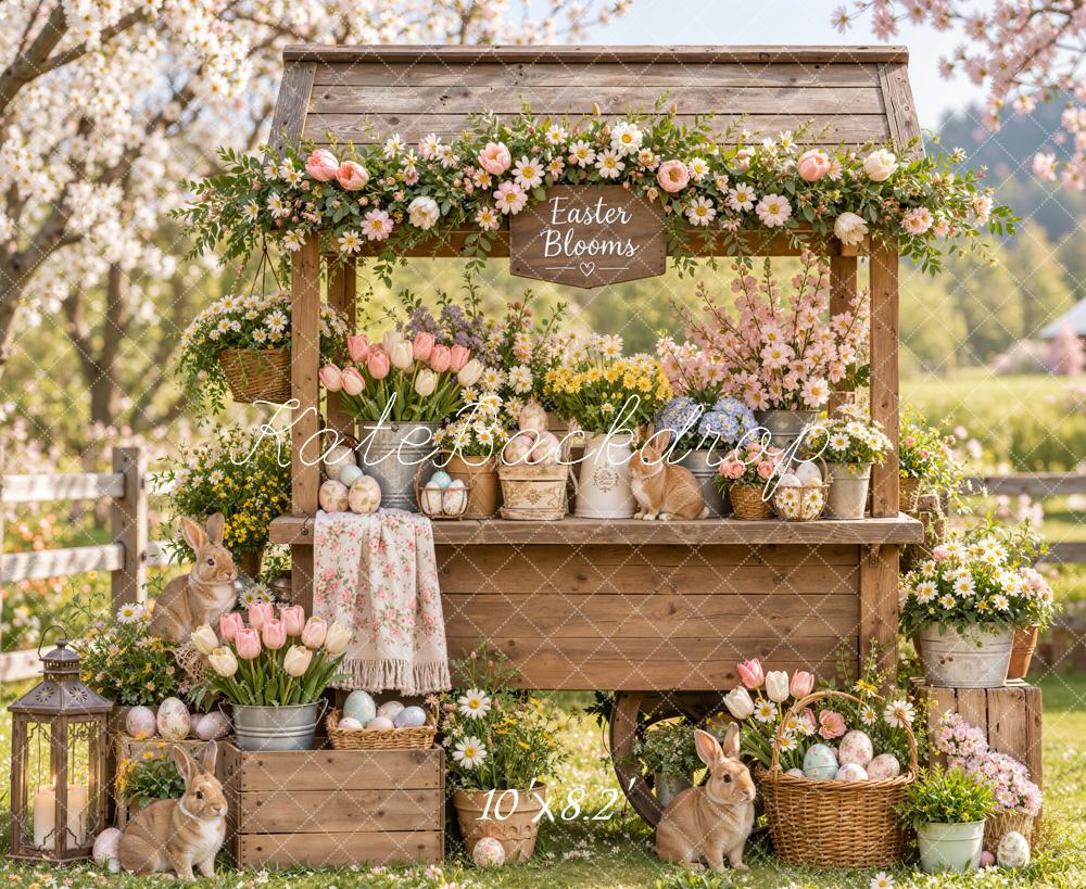 Kate Easter Spring Flower Stand Bunny Rustic Wood Printed Backdrop Designed by Emetselch