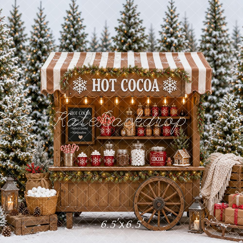 Kate Christmas Hot Cocoa Cart Snowy Forest Gifts Printed Backdrop Designed by Emetselch