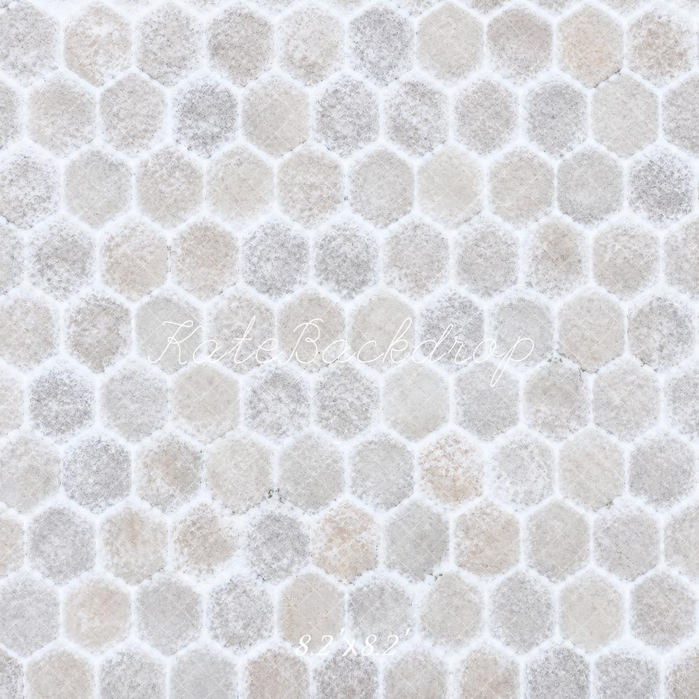 Kate White Hexagon Stone Floor Printed Backdrop Designed by Vertigo Productions