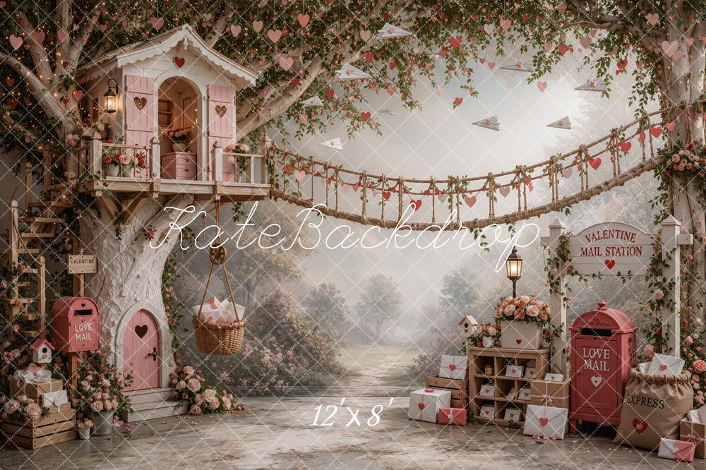 Kate Valentine's Day Love Mail Treehouse Bridge Printed Backdrop Designed by Ashley Ward
