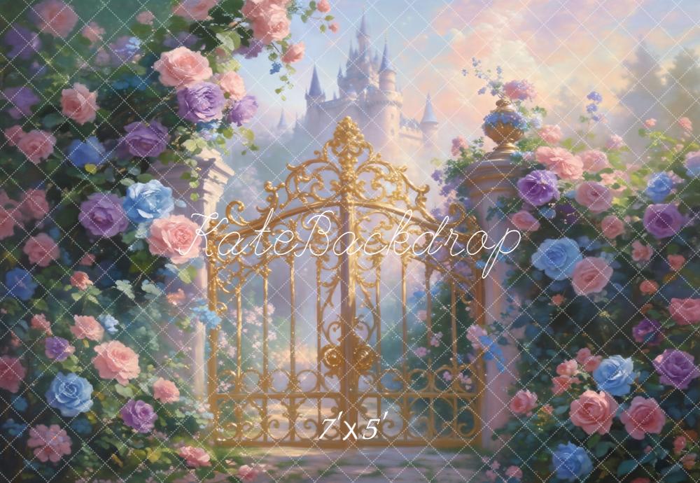 Kate Fairy Fantasy Castle Gold Gate Roses Backdrop Designed by GQ
