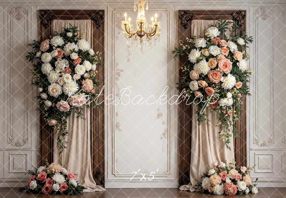 Kate Summer Flower Arch Vintage Wall Chandelier Printed Backdrop Designed by Mini MakeBelieve