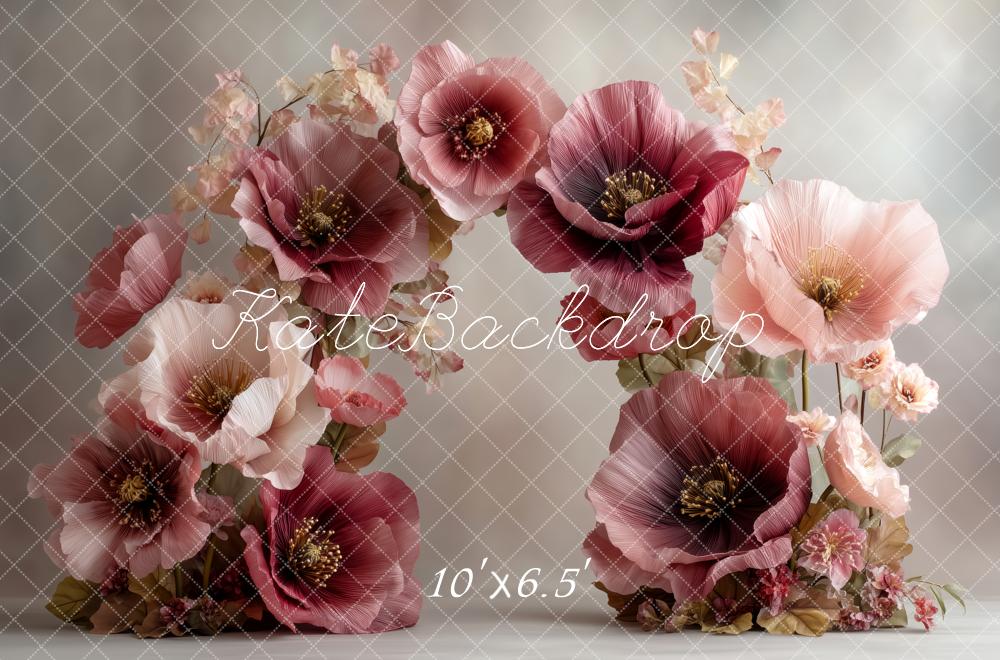 Kate Fine Art Flower Arch Large Burgundy Pink Flowers Backdrop Designed by Patty Roberts
