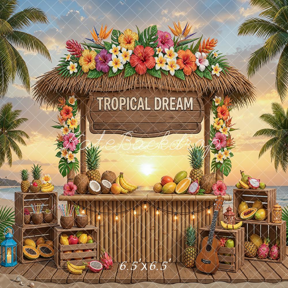 TEST Kate Beach Tropical Tiki Bar Palm Trees Fruit Sunset Printed Backdrop Designed by Chain Photography