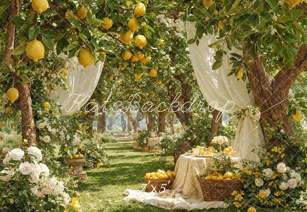 Kate Summer Lemon Orchard Floral Arch Picnic Printed Backdrop Designed by Emetselch