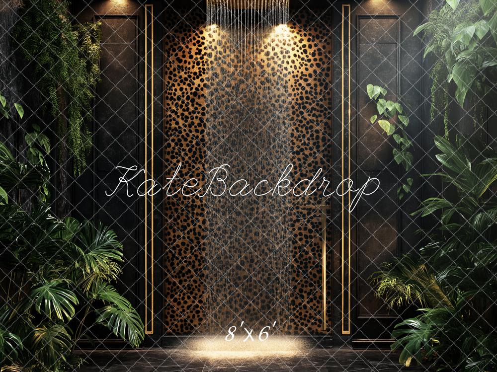 Kate Boudoir Jungle Leopard Print Wall Greenery Shower Backdrop Designed by Ashley Paul