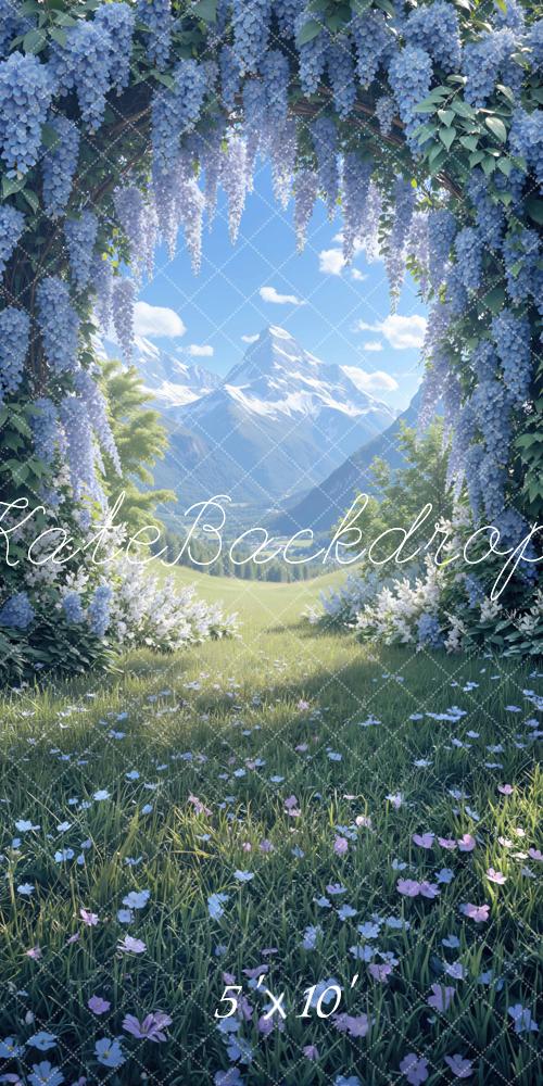 Kate Sweep Summer Flower Arch Mountain Meadow Sky Printed Backdrop Designed by Mini MakeBelieve
