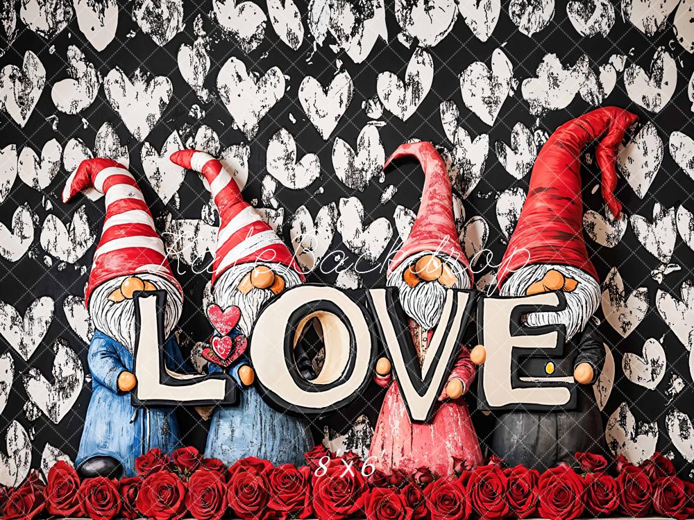 Kate Valentine Gnomes Love Roses Backdrop Designed by Emetselch
