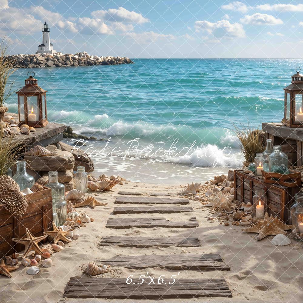 Kate Beach Lighthouse Lantern Coastal Pathway Printed Backdrop Designed by Mini MakeBelieve