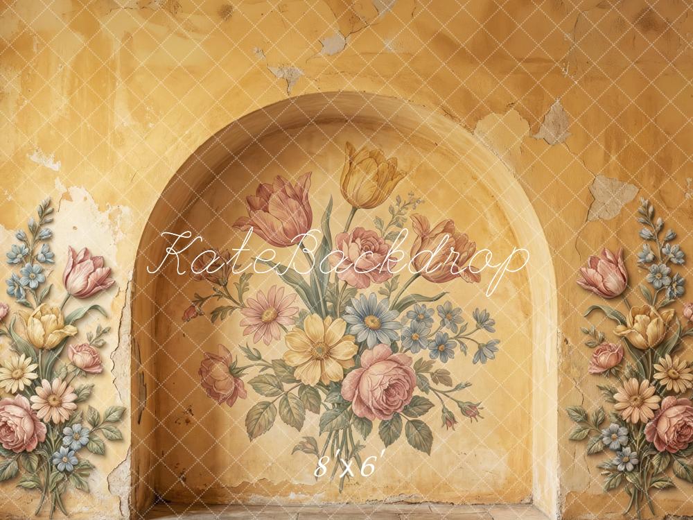 Kate Vintage Floral Mural Arch Yellow Wall Printed Backdrop Designed by Patty Roberts