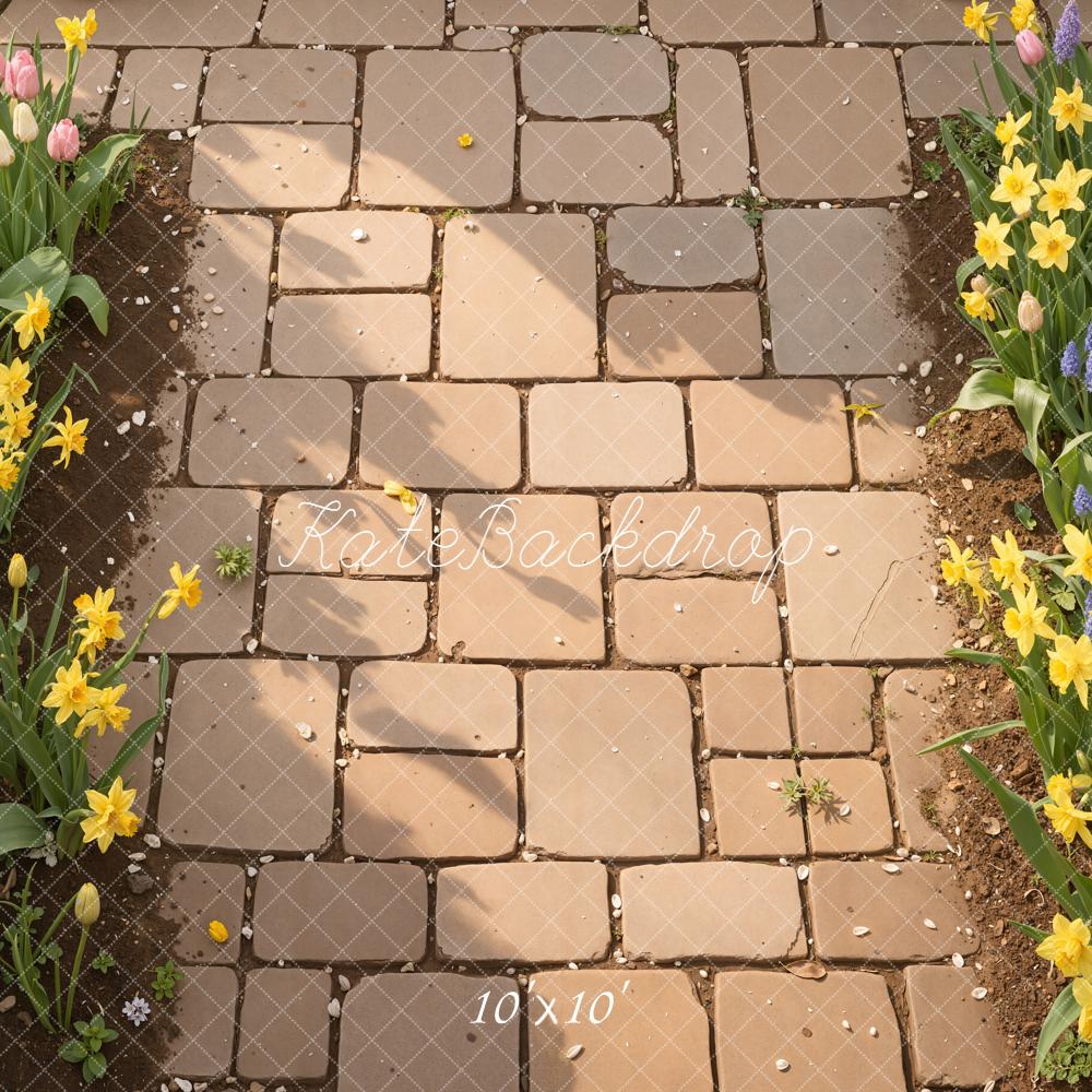 Kate Spring Cobblestone Path Garden Flowers Floor Backdrop Designed by Kate Image