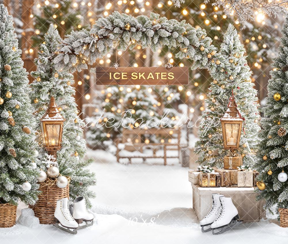 Kate Christmas Arch Snowy Trees Skates Lanterns Backdrop Designed by Emetselch