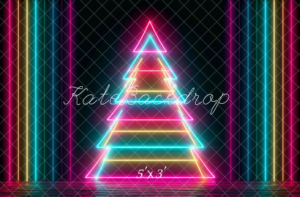 Kate Christmas Neon Tree Colorful Lines Printed Backdrop Designed by Angela Miller