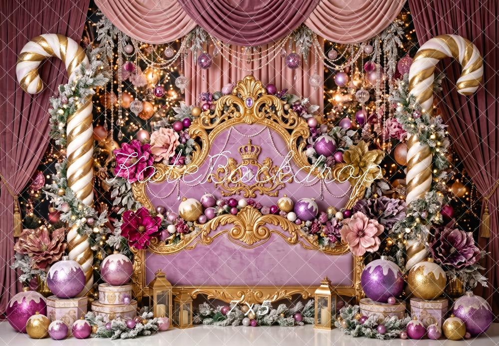 Kate Christmas Headboard Purple Royal Throne Candy Cane Printed Backdrop Designed by Patty Roberts