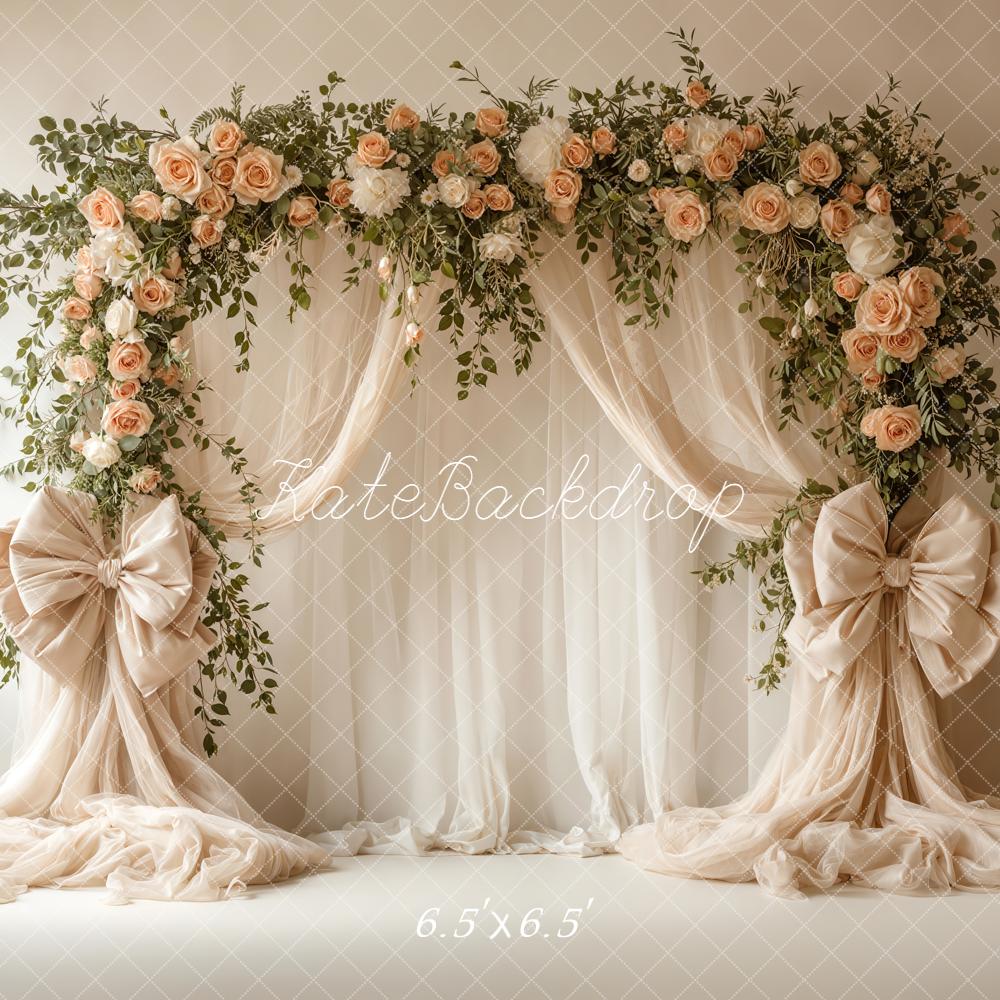 Kate Boho Flower Arch Cream Draped Bows Greenery Backdrop Designed by Emetselch