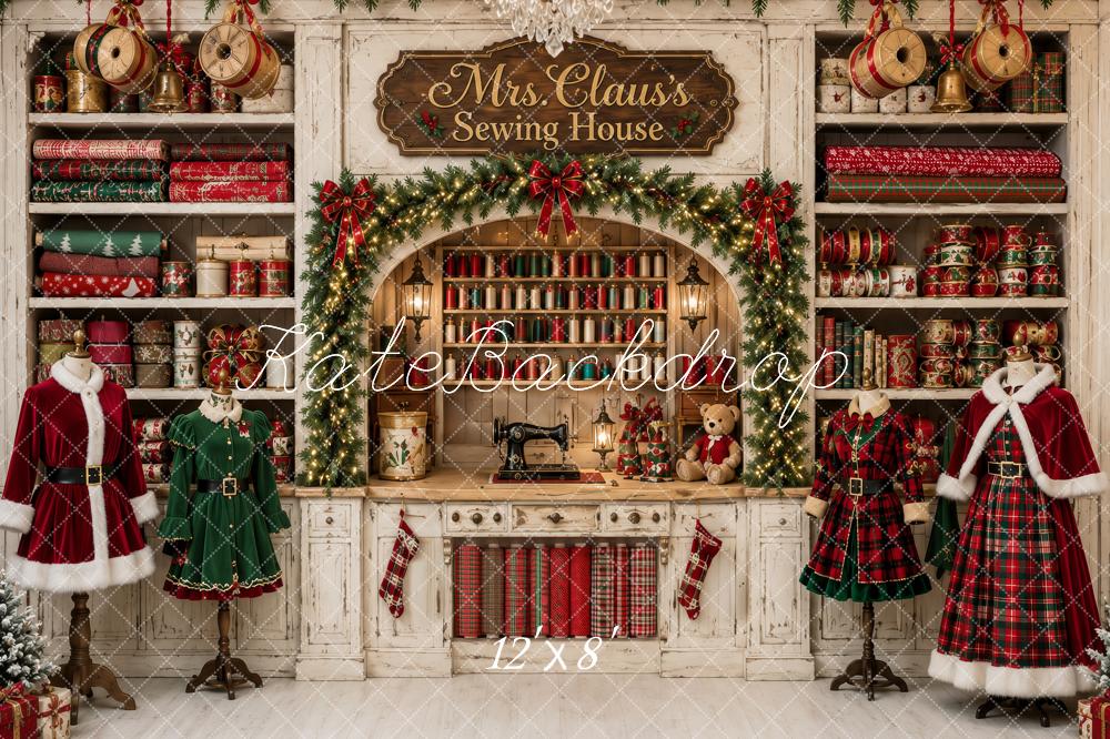 Kate Christmas Mrs. Claus Sewing Room Printed Backdrop Designed by Ashley Paul