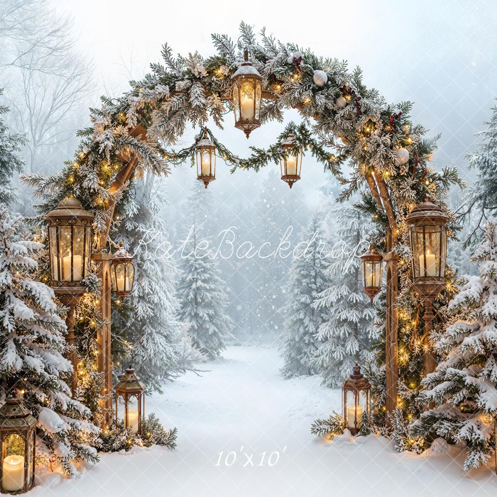 Kate Christmas Winter Pine Arch Lantern Snowy Forest Backdrop Designed by Emetselch