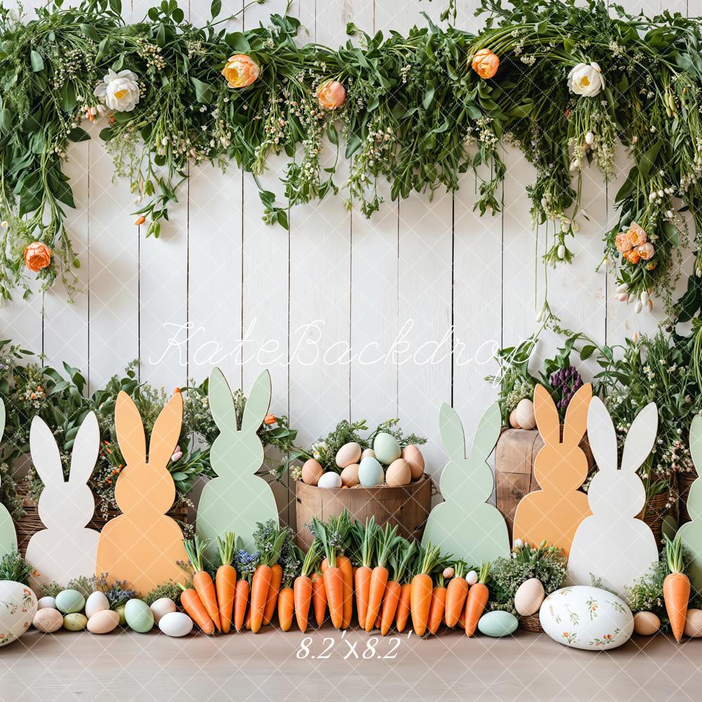 Silhouette de Conejo de Pascua Floral Fondo Blanco Diseñado por Emetselch