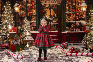 Kate Christmas Retro Hot Cocoa Store Printed Backdrop Designed by Emetselch