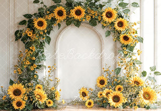 Kate Sunflower Arch Floral Retro Wall Printed Backdrop Designed by Emetselch