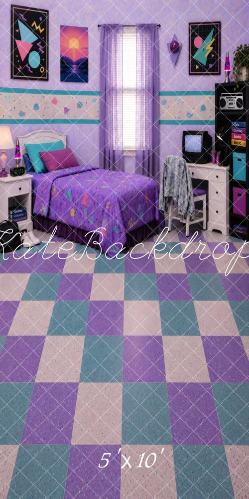 Kate Sweep Retro 90s Purple Geometric Teen Bedroom Printed Backdrop Designed by Vertigo Productions