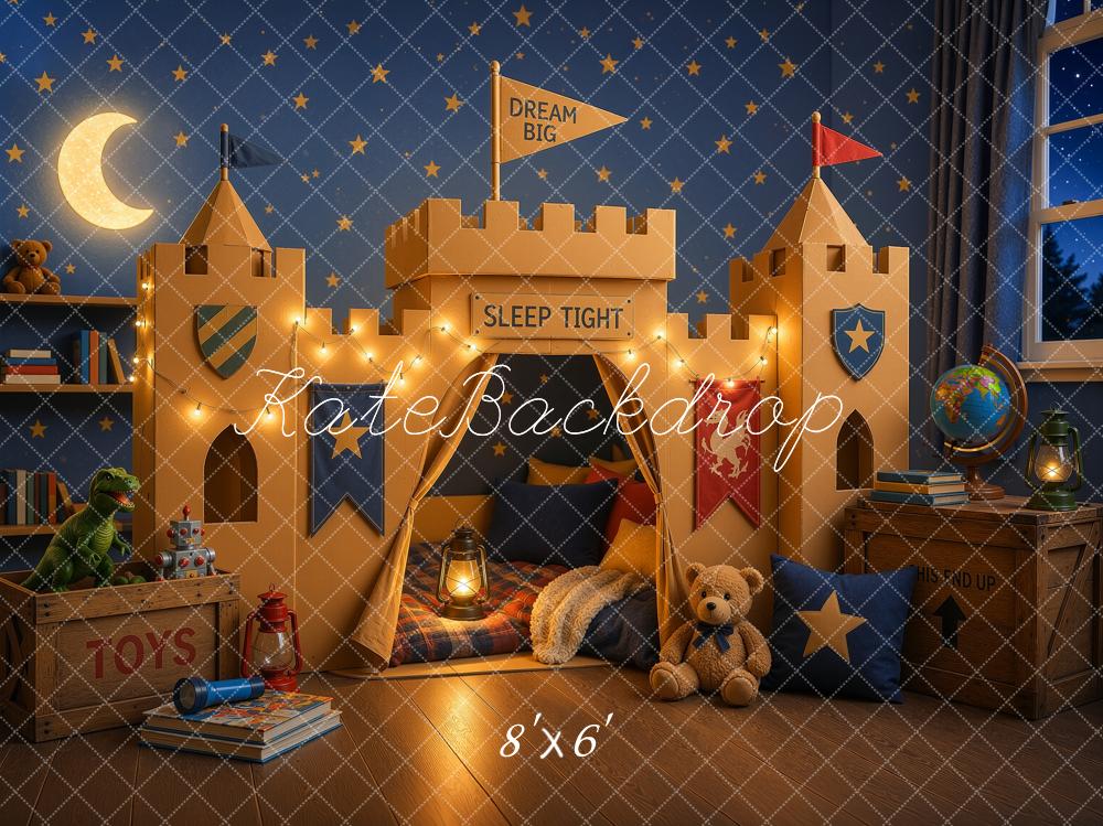 Kate Dreamy Kids Castle Bedroom Tent Toys Moon Stars Blue Wall Printed Backdrop Designed by Ashley Ward