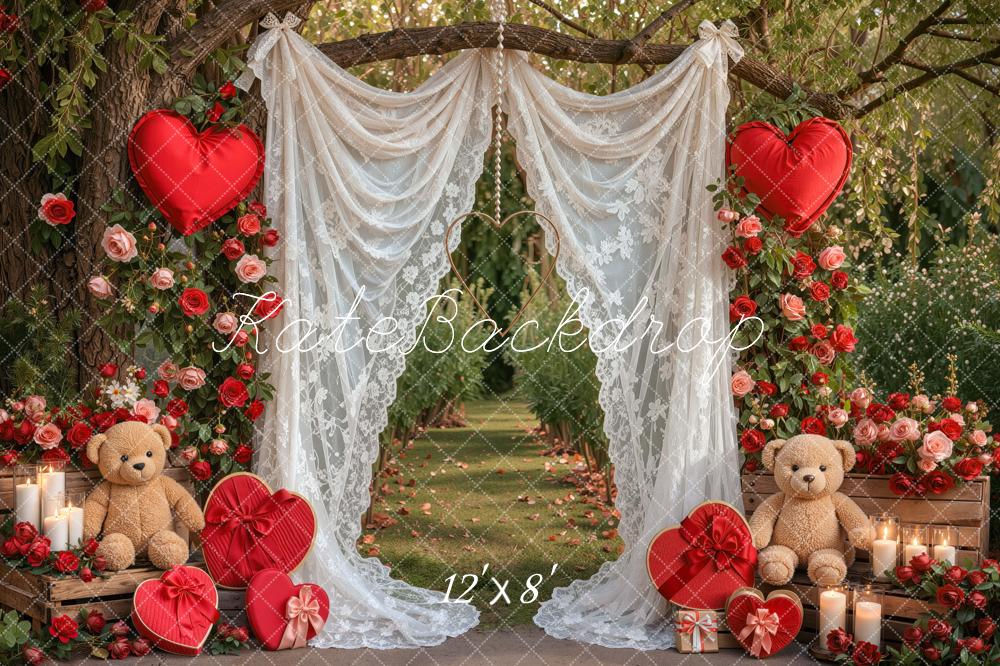 Kate Valentine's Day Rose Heart Lace Branch Arch Printed Backdrop Designed by Mini MakeBelieve