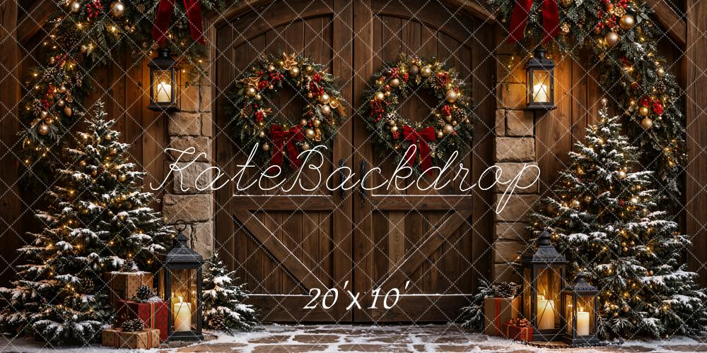 Kate Christmas Rustic Cabin Door Garland Printed Backdrop Designed by Emetselch