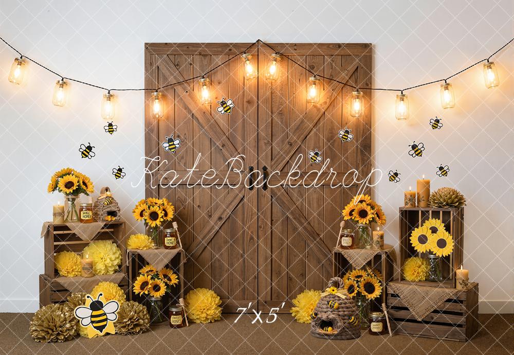 Kate Summer Bee Sunflower Wooden Barn Door Crates Backdrop Designed by Emetselch