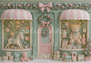 Kate Christmas Pastel Toy Shop Teddy Bear Horse Doll GiftsTrain Printed Backdrop Designed by Ashley Paul