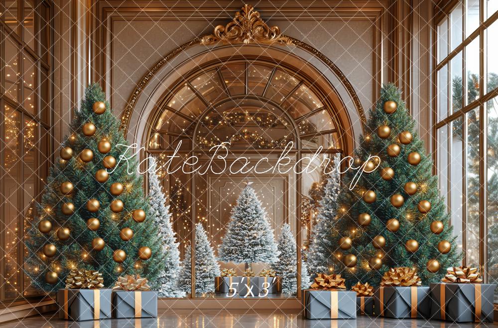 Kate Christmas Tree Gorgeous Golden Arch Window Backdrop Designed by Mini MakeBelieve