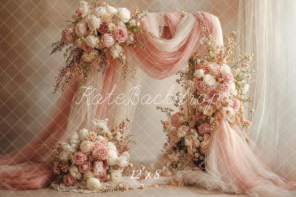 Kate Spring Romantic Flower Arch Pink Rose Drapes Backdrop Designed by Emetselch