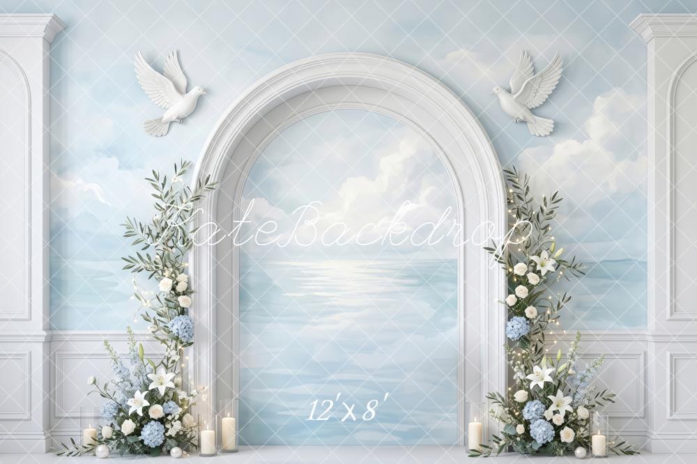 Kate Easter Chapel Doves of Grace Blue Printed Backdrop Designed by Patty Roberts