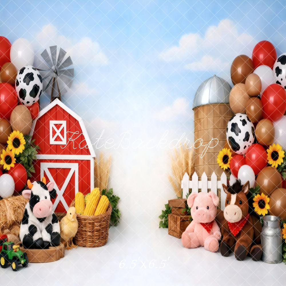 TEST Kate Cake Smash Farm Barn Animals Balloons Sunflowers Printed Backdrop Designed by Vertigo Productions