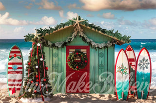 Kate Summer Beach Green House Surfboards Christmas Printed Backdrop Designed by Mini MakeBelieve