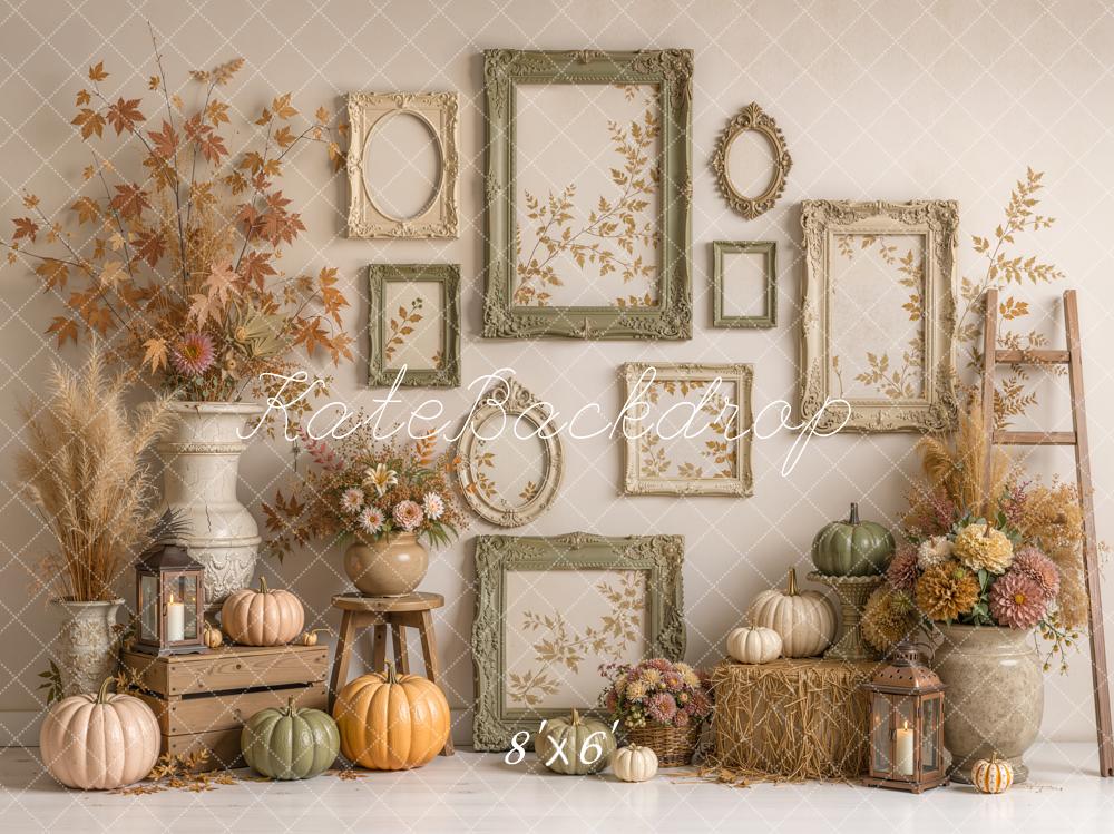 Kate Fall Fine Art Pumpkin Floral Frames Ladder Printed Backdrop Designed by Emetselch