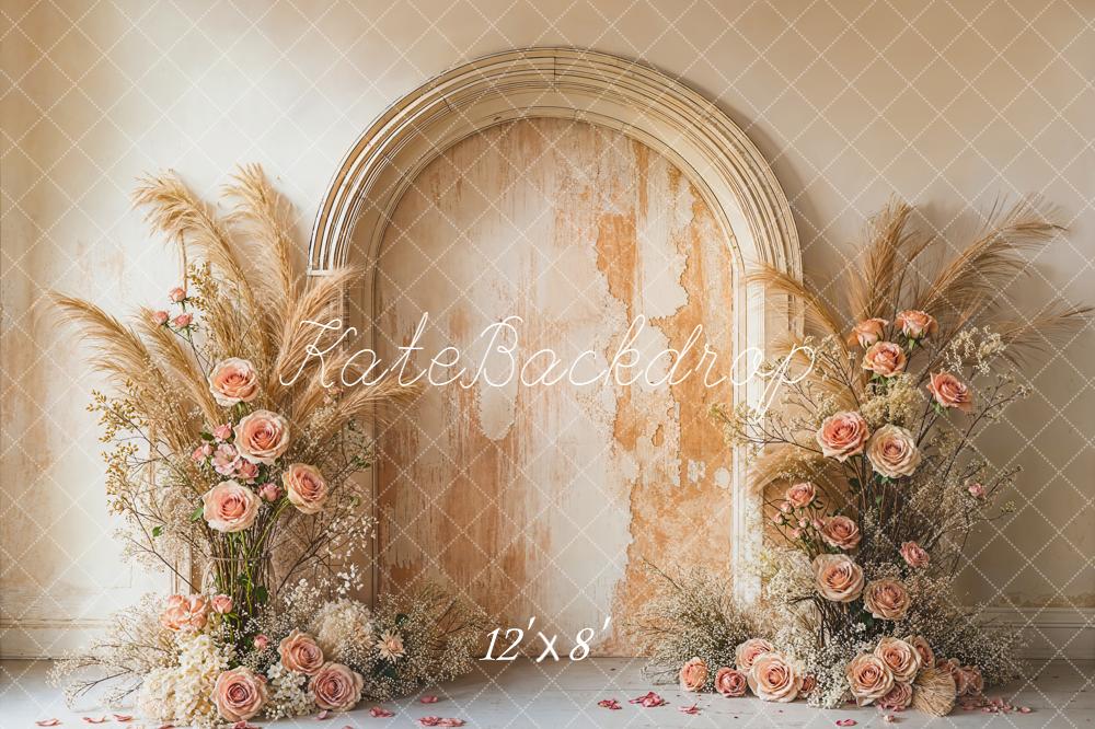 TEST Kate Boho Flower Arch Pampas Grass Beige Roses Vintage Wall Backdrop Designed by Emetselch