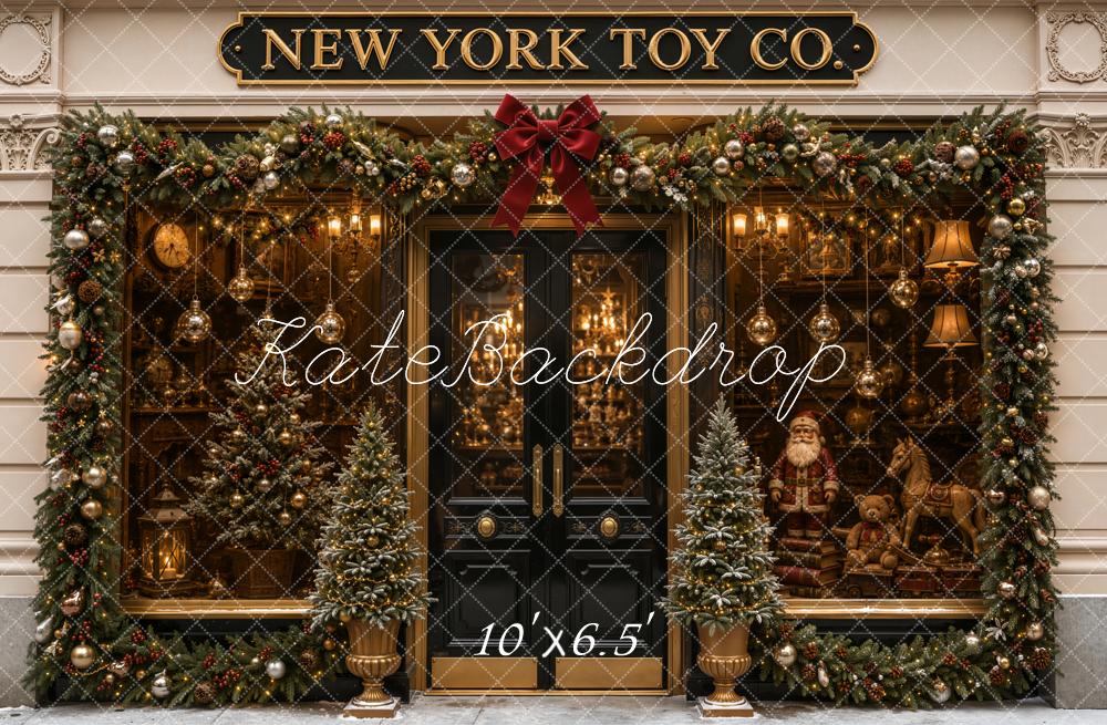 Kate Christmas Vintage Toy Shop Garland Storefront Printed Backdrop Designed by Emetselch