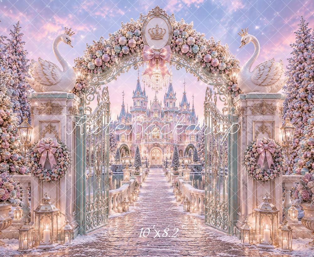 Kate Christmas Swan Princess Castle Gate Flower Arch Path Printed Backdrop Designed by Ashley Paul