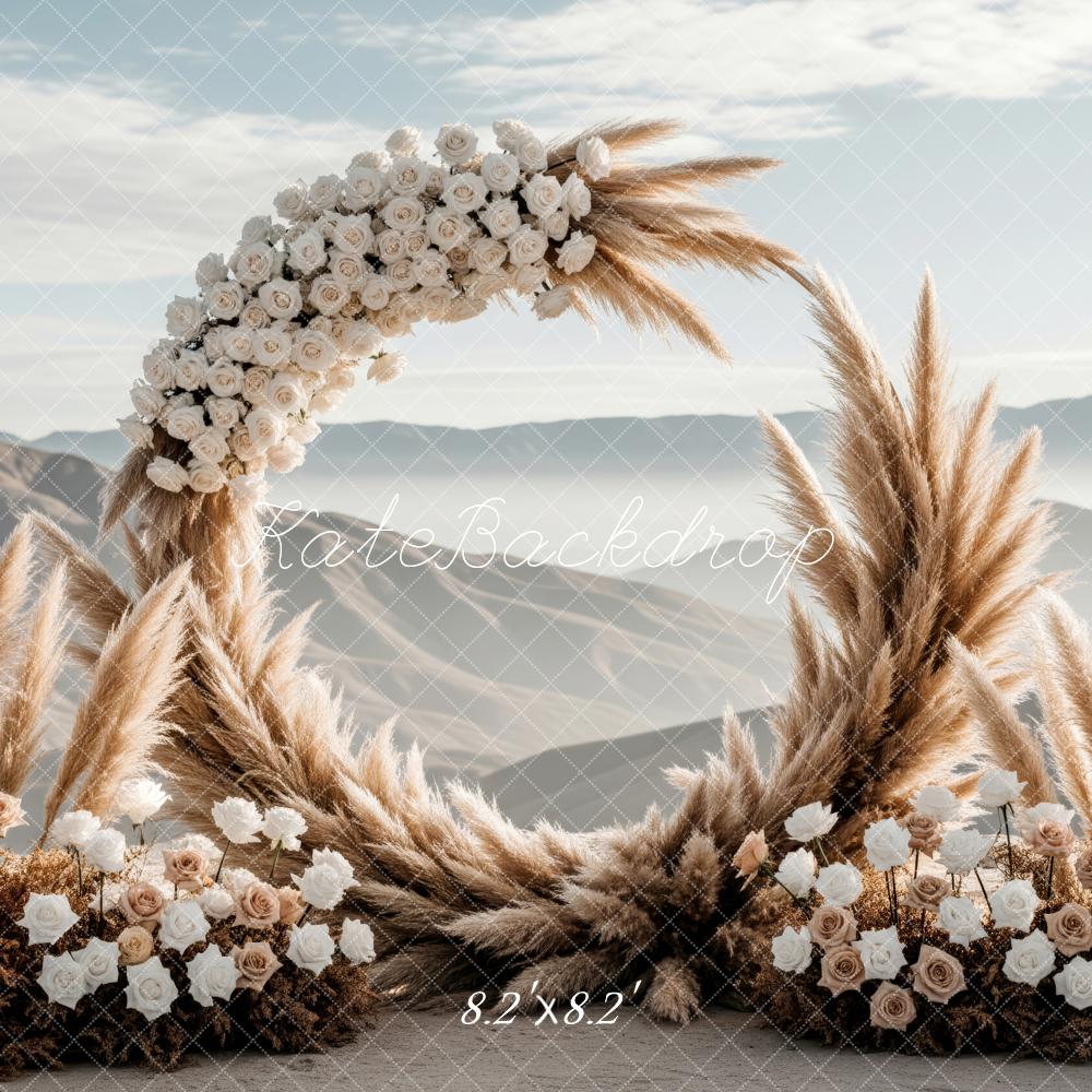 Kate Boho Flower Arch Pampas Grass Mountains Backdrop Designed by Patty Roberts