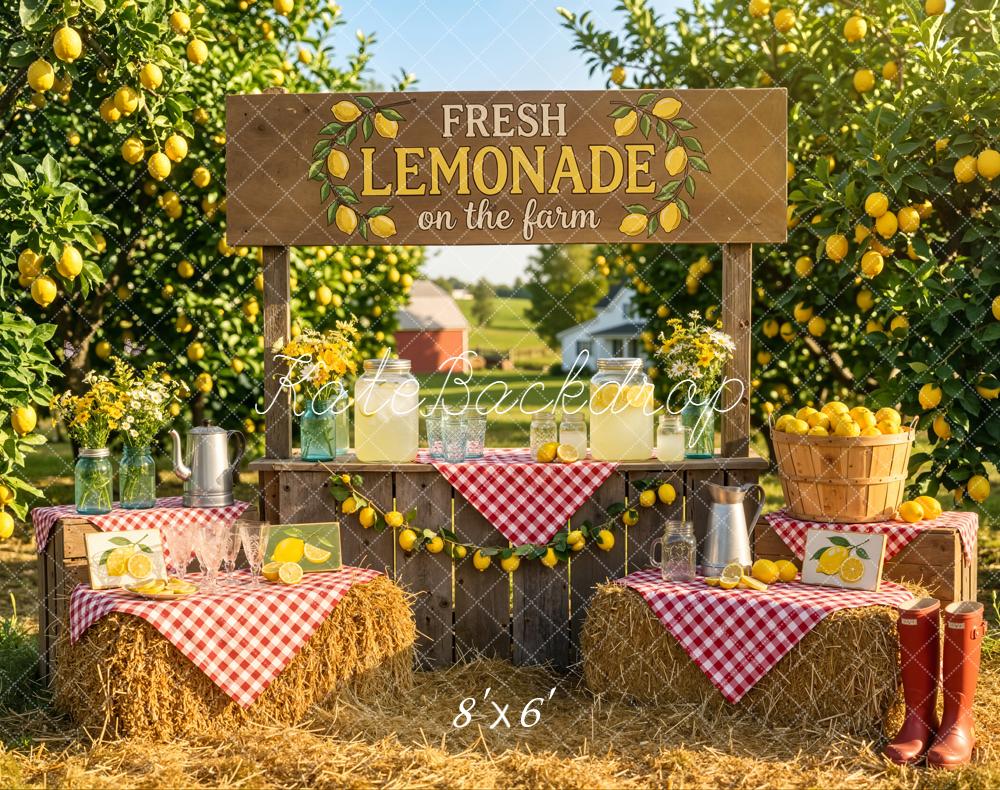 Kate Summer Lemonade Stand Lemon Orchard Farm Hay Bales Backdrop Designed by Emetselch