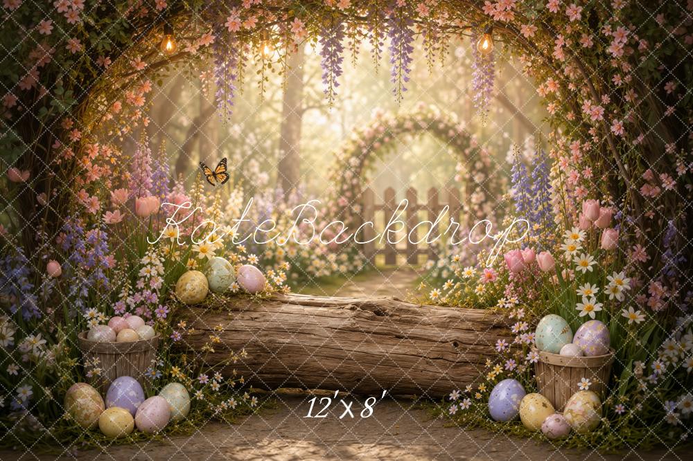 Kate Easter Floral Garden Log Bench Arch Eggs Printed Backdrop Designed by Ashley Ward
