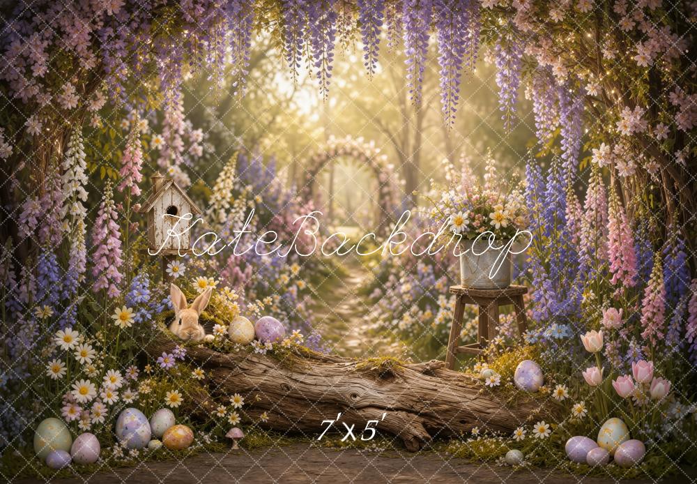 Kate Easter Floral Arch Forest Log Bunny Eggs Printed Backdrop Designed by Ashley Ward