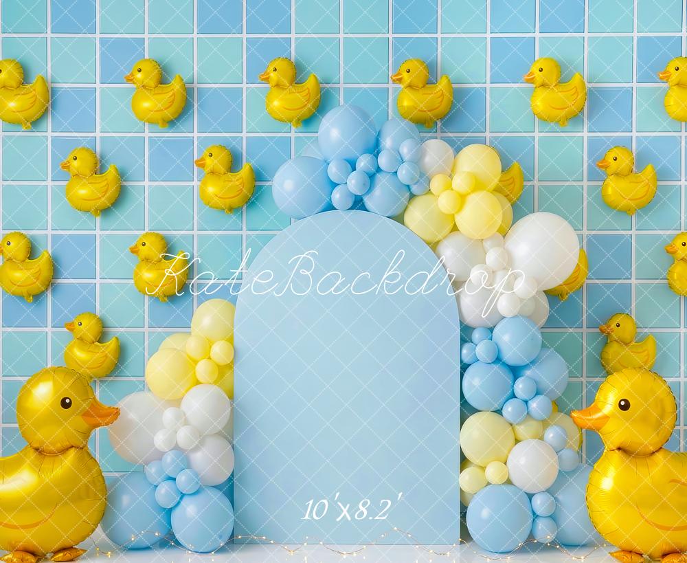 Kate Duck Balloon Arch Blue Tile Wall Printed Backdrop Designed by Patty Roberts