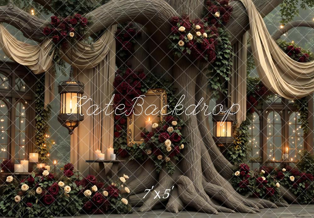 Kate Valentine Fairy Fantasy Tree Drapes Roses Lanterns Candles Backdrop Designed by Mini MakeBelieve